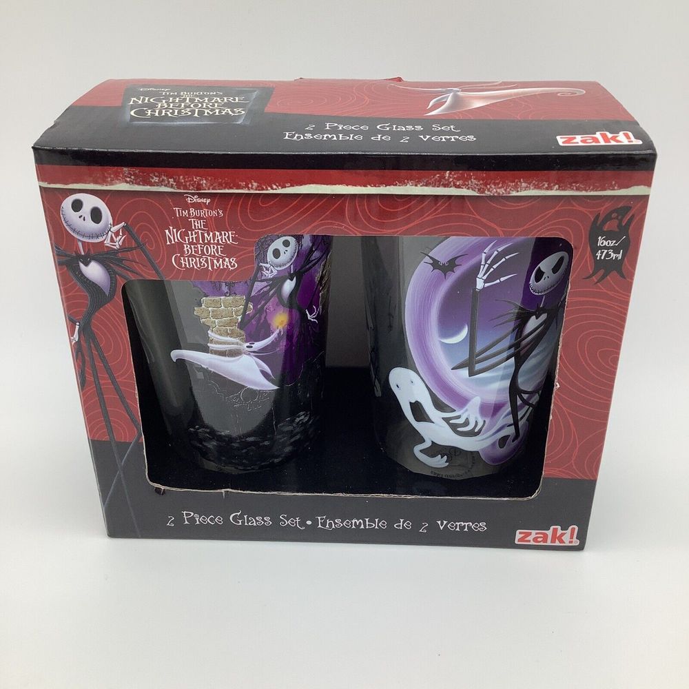 Disney‎ The Nightmare Before Christmas 2 Piece Glass Set Zak! New